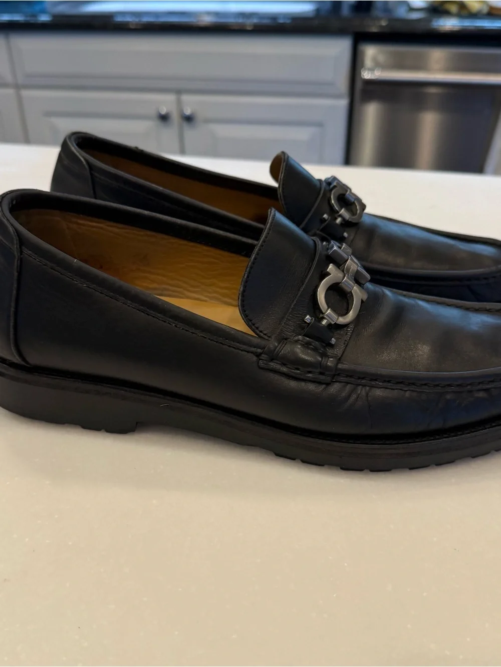 Salvatore Ferragamo Men’s David Gancini Bit Leather Loafers Black Sz 7D Wms 8.5